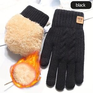Guantes De Punto Negros Unisex De Doble Capa Para Invierno Con Función Táctil OS